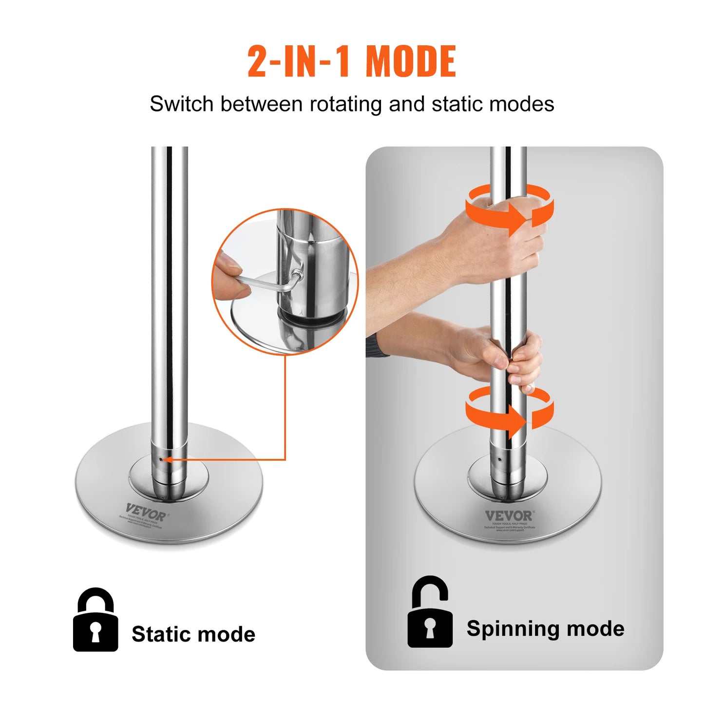 SucceBuy Professional Dancing Pole Spinning Static Dancing Pole Kit Portable Removable Pole 45mm Heavy-Duty Stainless Steel Pole