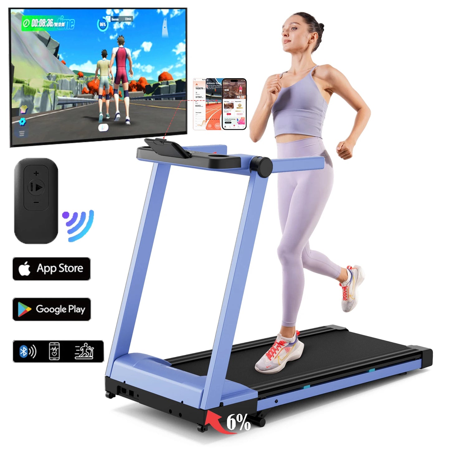 Superun Foldable Incline Treadmill With Touch Screen And Smart App 350LBS