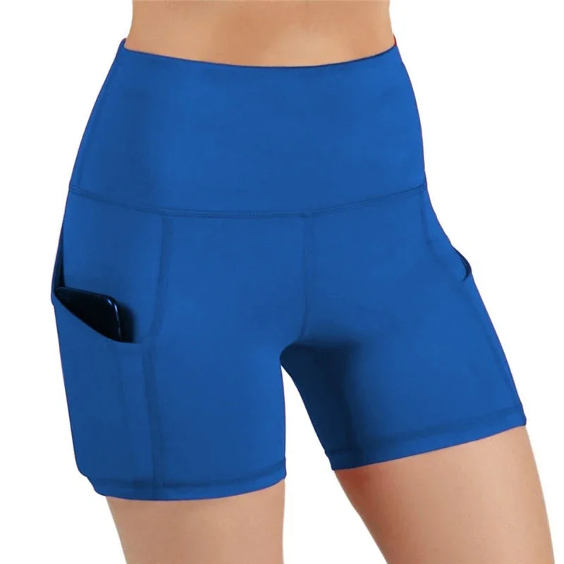 Women High Waist Yoga Shorts Phone Pocket Seamless