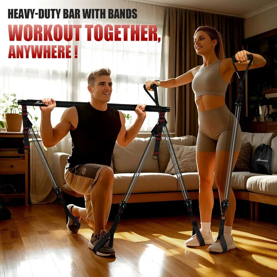 Pilates Bar Kit With Resistance Bands Heavy Duty Multifunctional Equipment