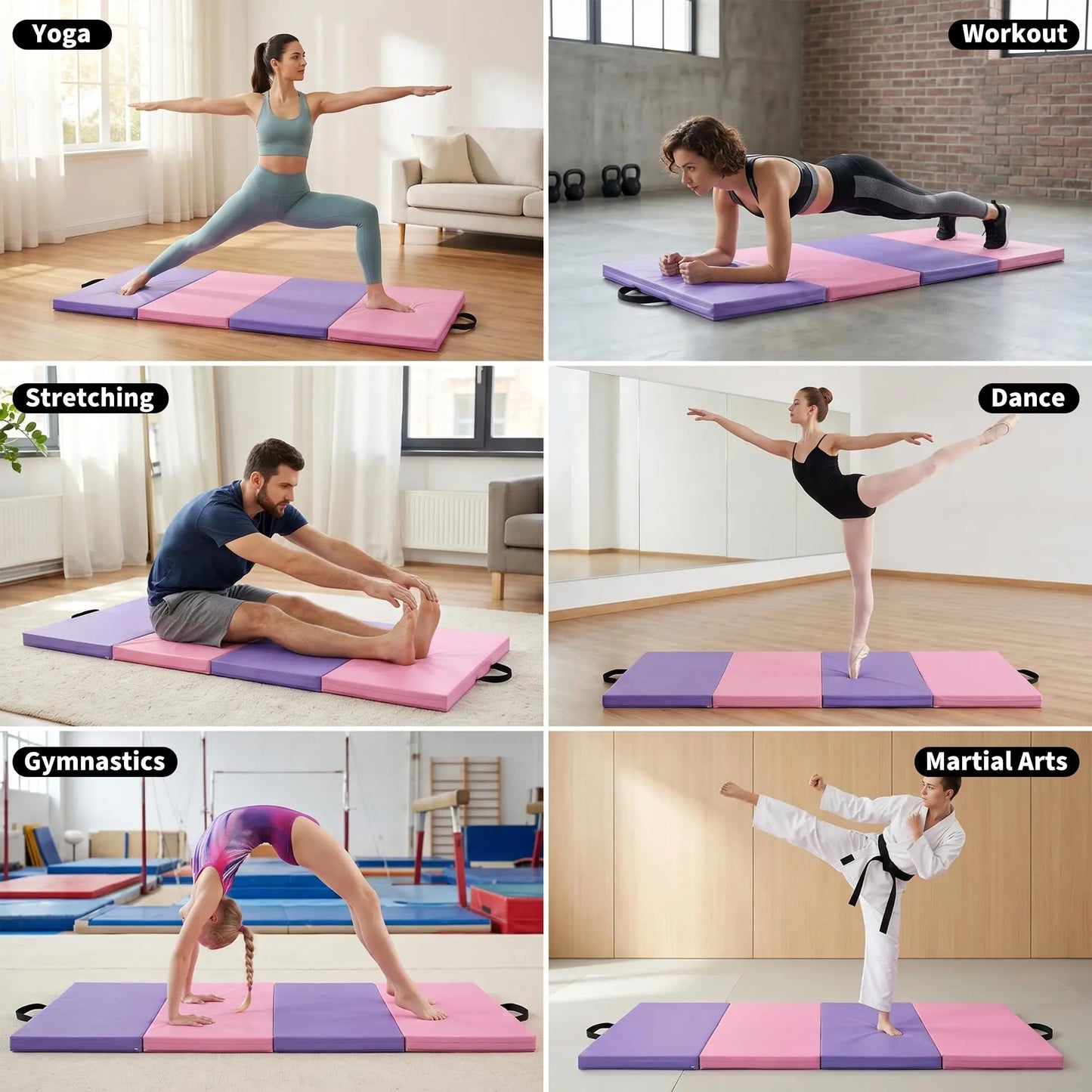 HiMISS 4-Fold Gymnastics Mat For Home Gym Yoga And Pilates