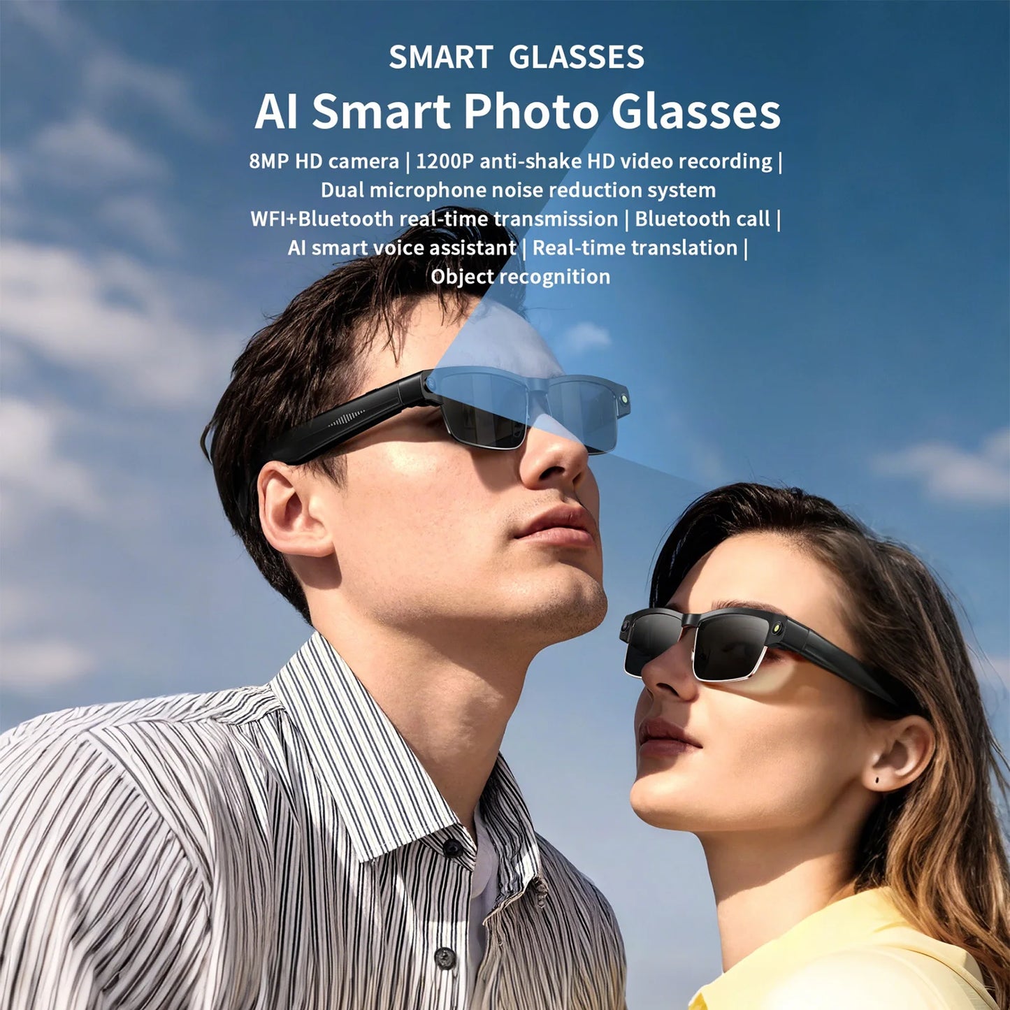 Smart AI Glasses With ChatGPT 8MP Camera Real Time Translation