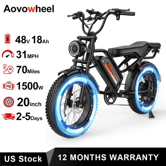 AOVOWHEEL AW2PRO Electric Fat Tire Bike 1500W Top Speed 31mph