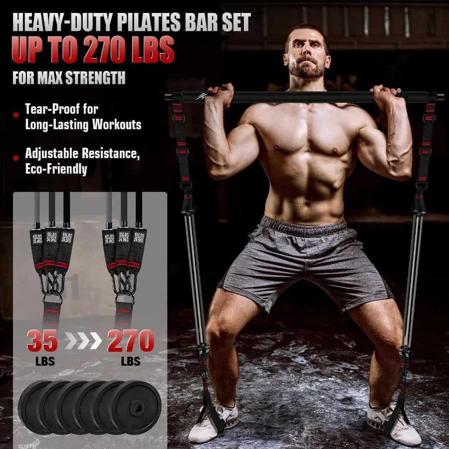 Pilates Bar Kit With Resistance Bands Heavy Duty Multifunctional Equipment
