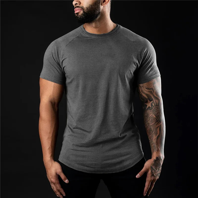 Cotton Men's Gym T Shirt Short Sleeve O Neck Training