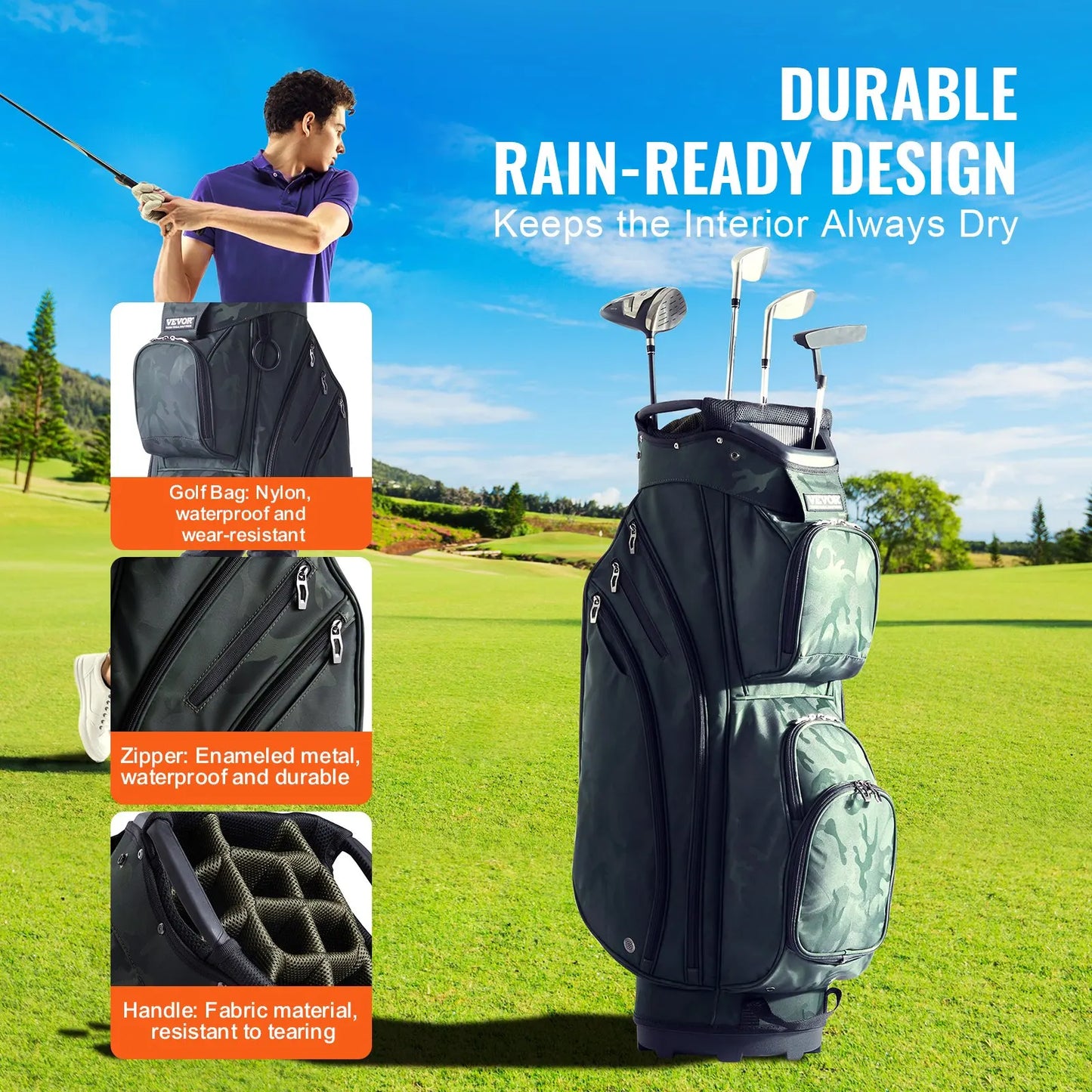 Golf Cart Bag With 14-Way Divider For Organization Premium Nylon