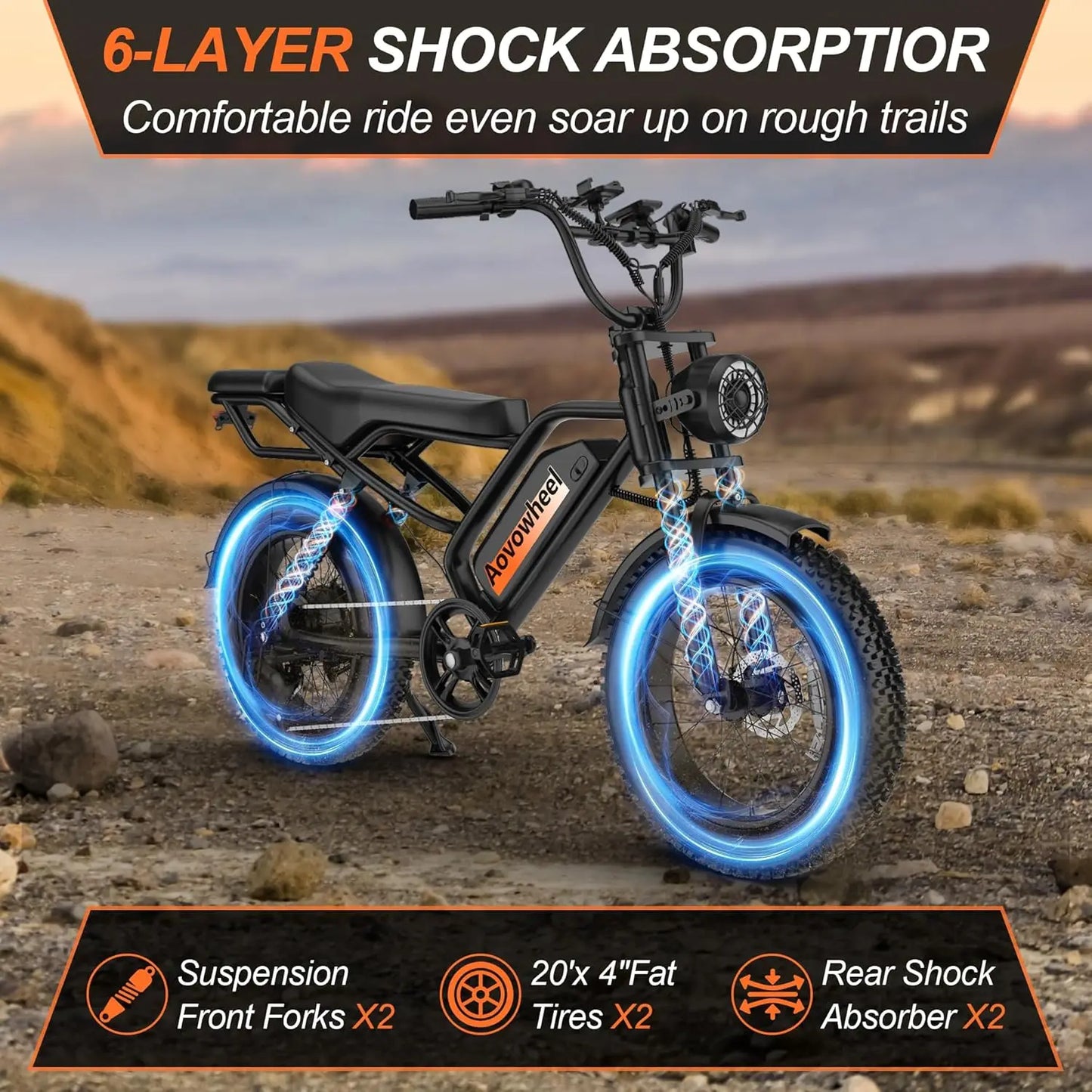AOVOWHEEL AW2PRO Electric Fat Tire Bike 1500W Top Speed 31mph