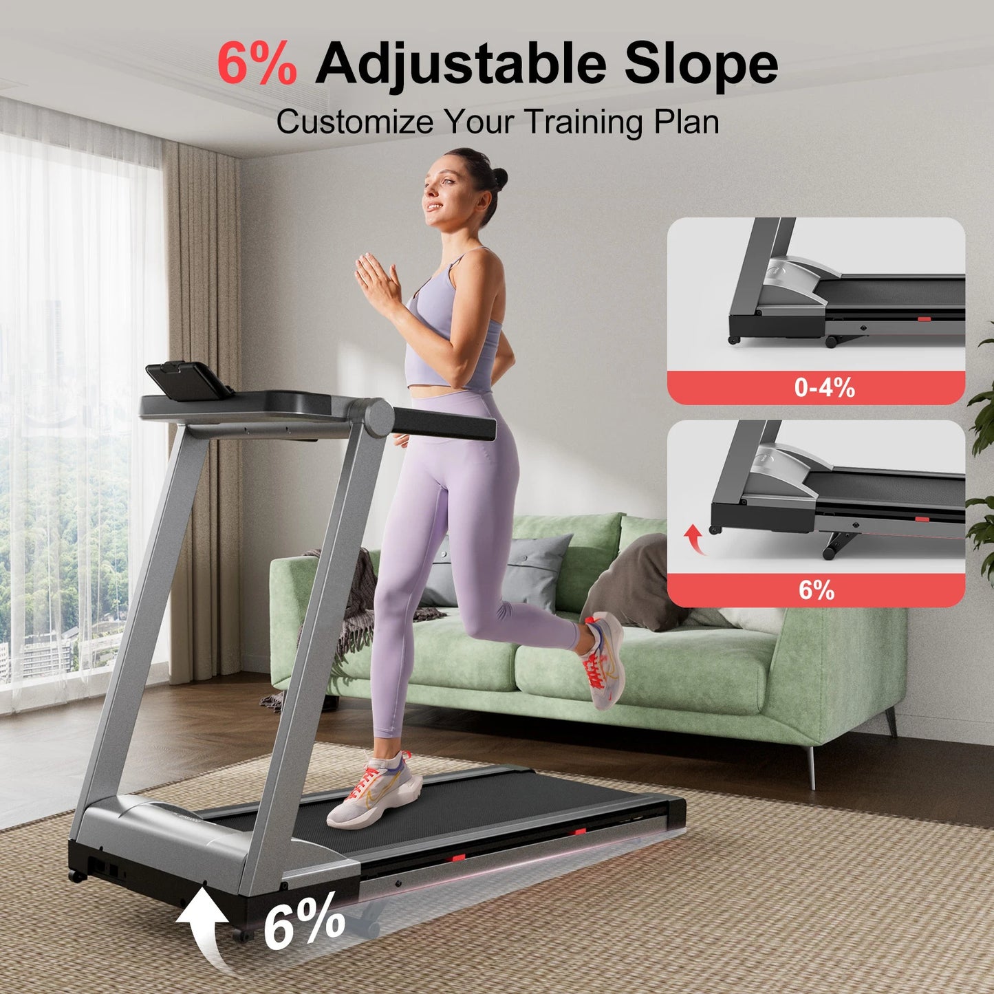 Superun Foldable Incline Treadmill With Touch Screen And Smart App 350LBS