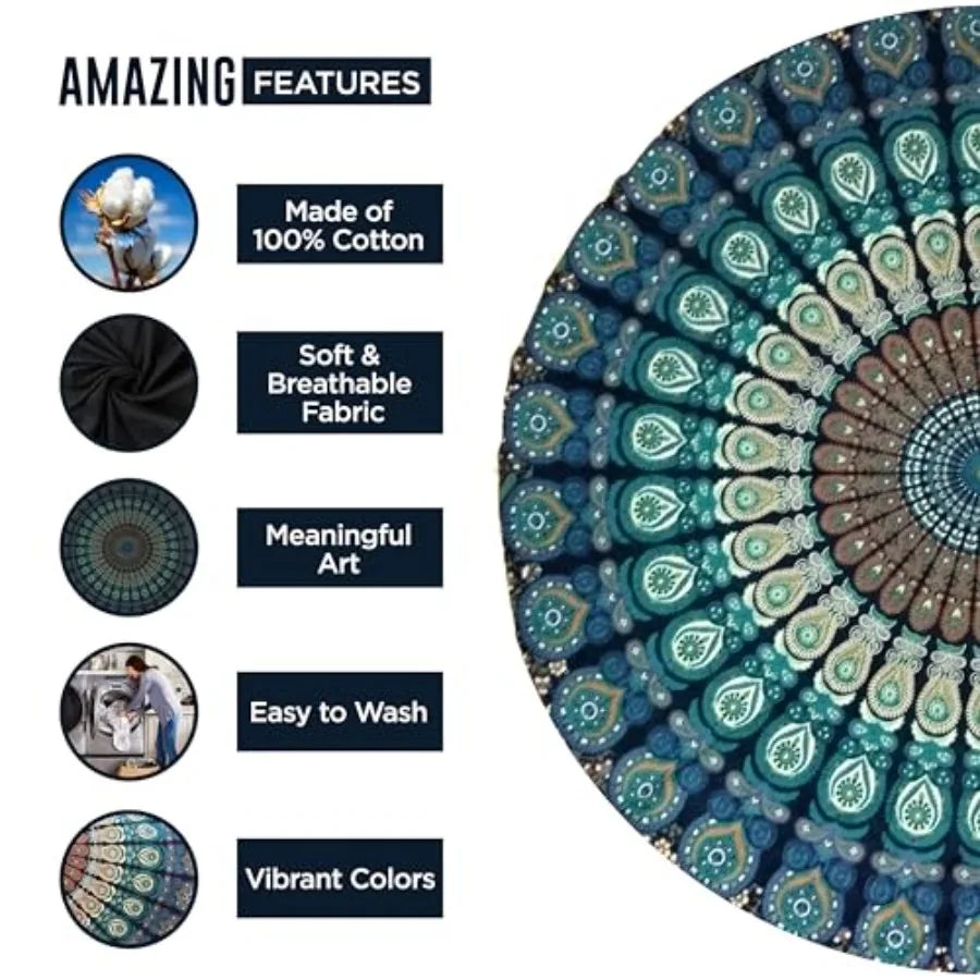 Round Boho Mandala Beach Tapestry Cotton Throw For Home Decor Yoga Mat