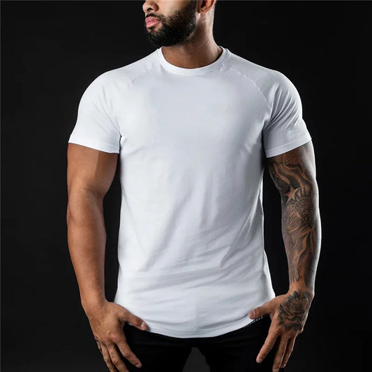Cotton Men's Gym T Shirt Short Sleeve O Neck Training