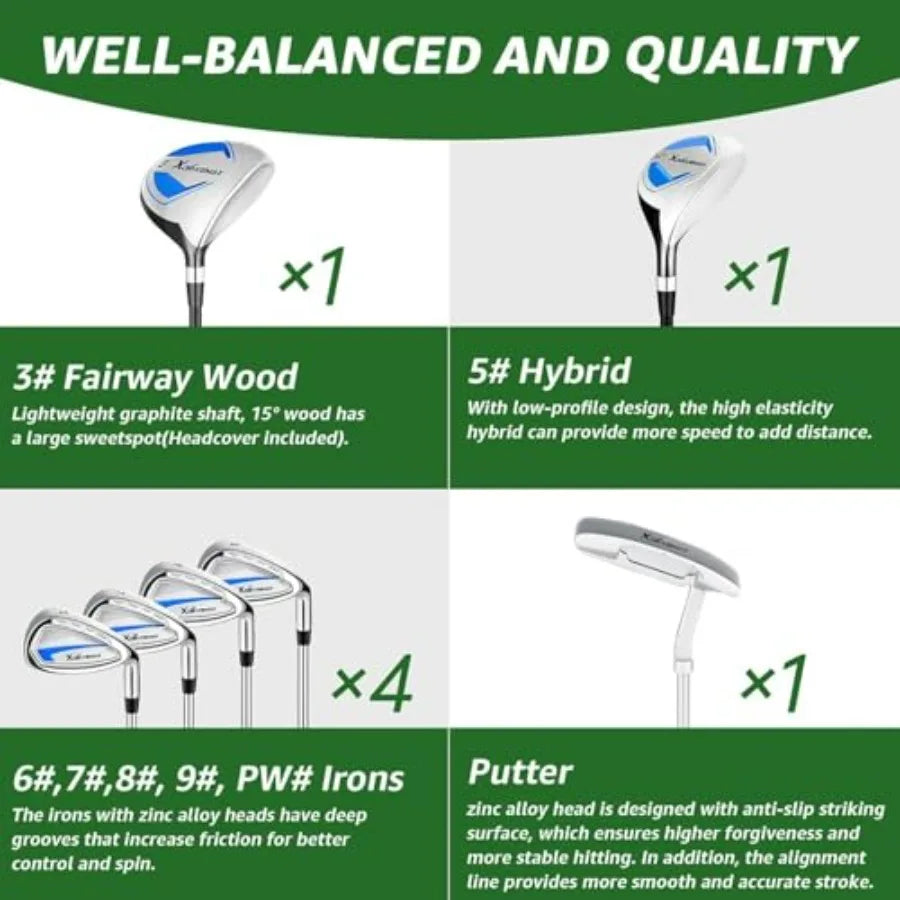 7 Piece Golf Club Set For Men And Women With Fairway Wood Hybrid Irons Putter