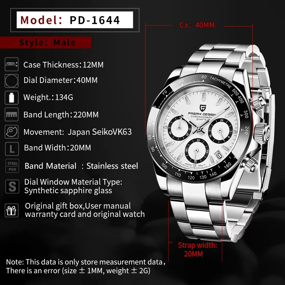 PAGANI DESIGN PD1644 Men Stainless Steel VK63 Chronograph Watch