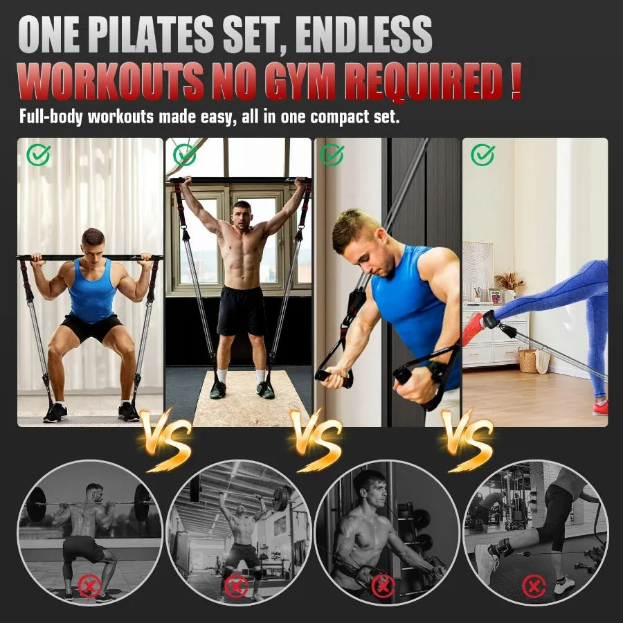Pilates Bar Kit With Resistance Bands Heavy Duty Multifunctional Equipment
