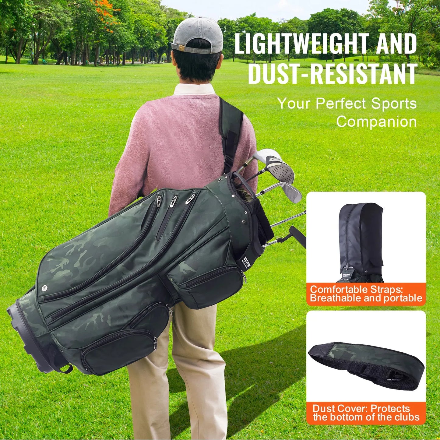 Golf Cart Bag With 14-Way Divider For Organization Premium Nylon