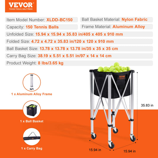 SucceBuy Foldable Tennis Ball Sports Hopper Cart With Wheels