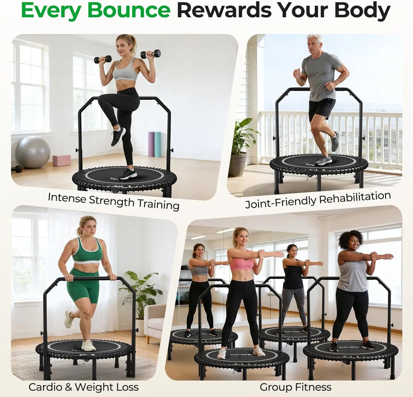 Mini Rebounder Trampoline With Adjustable Handle