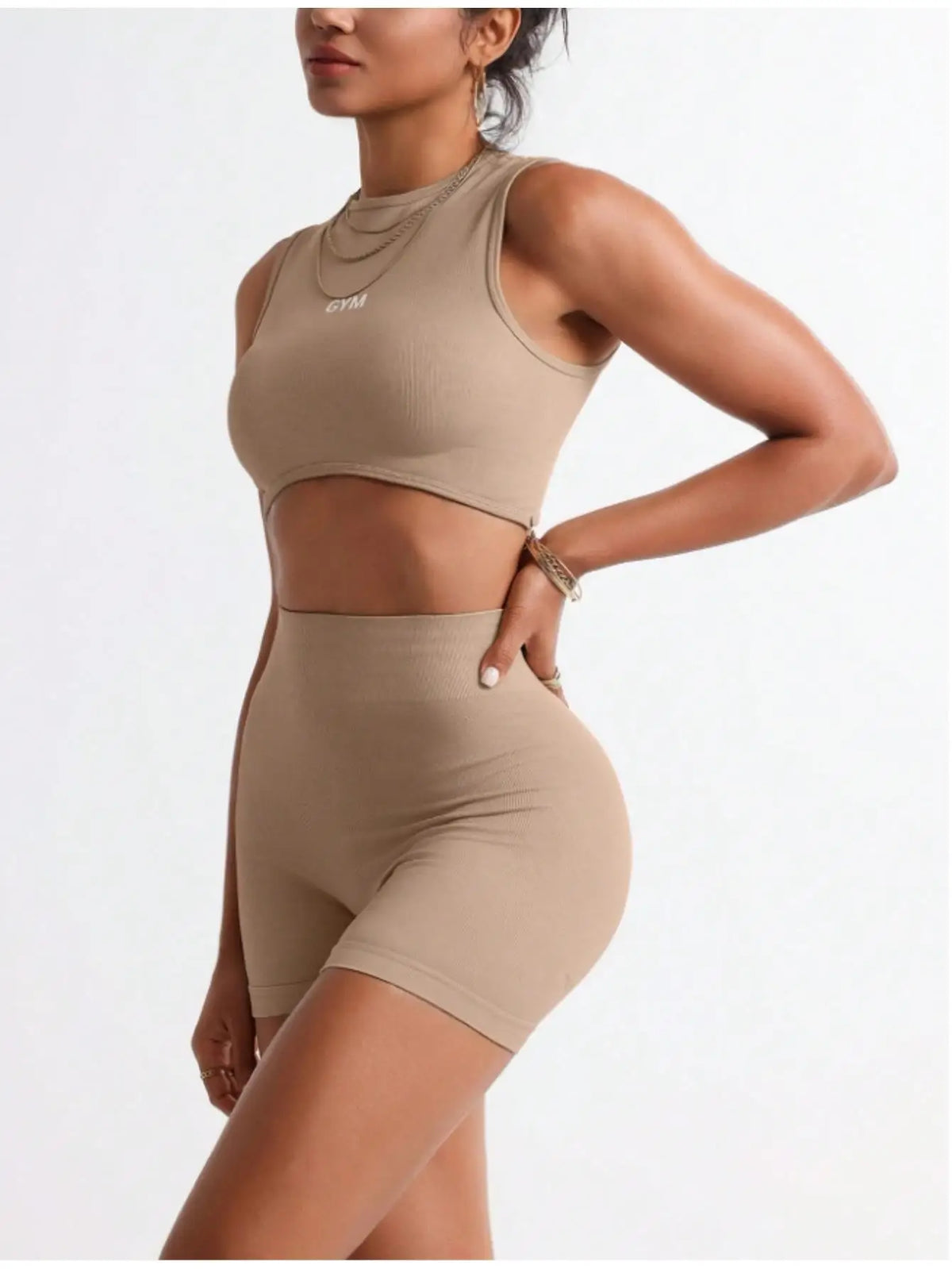 Women Two Piece Crop Tank Biker Shorts Gym Athletic Outfit