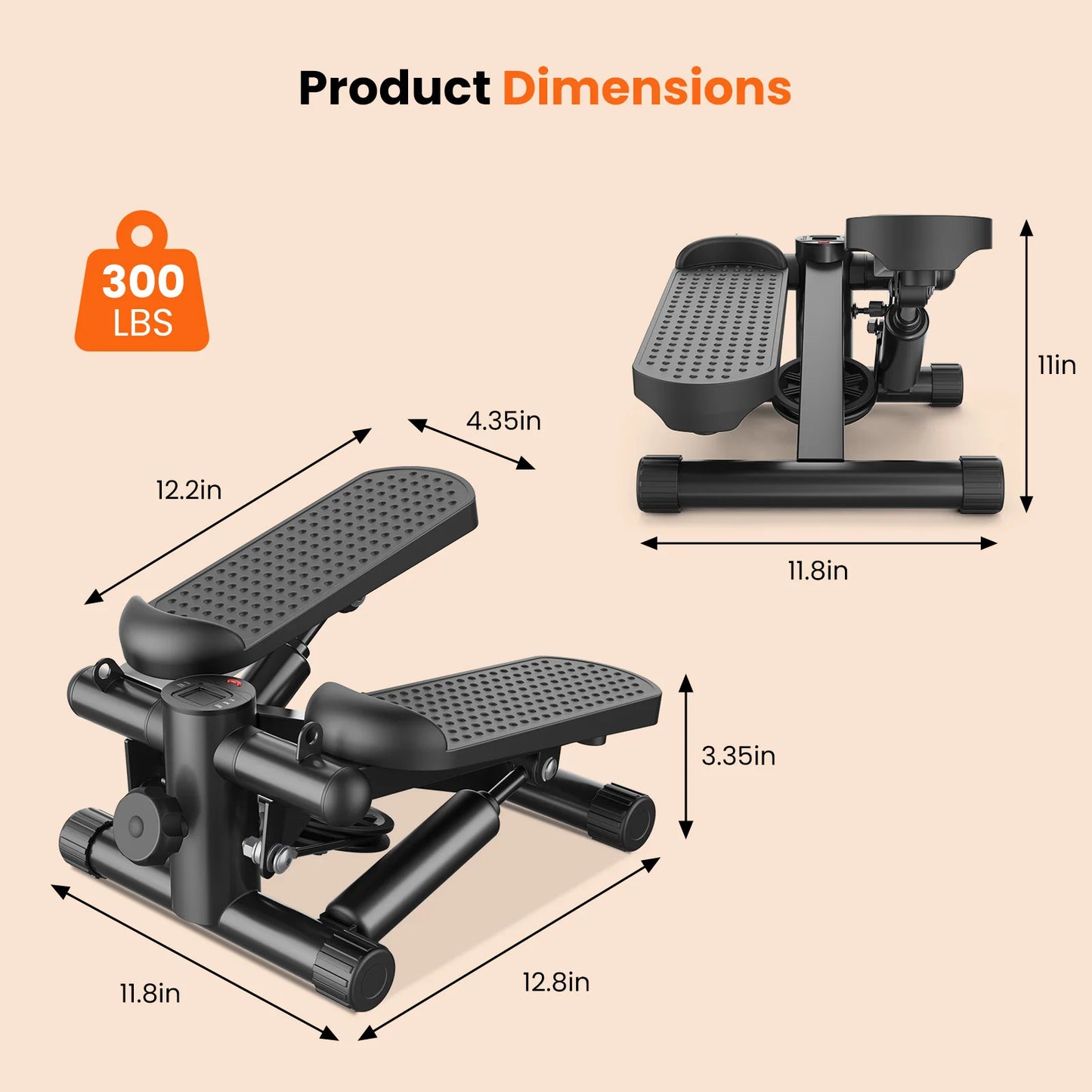JHK Mini Stepper With Resistance Bands And LCD Monitor