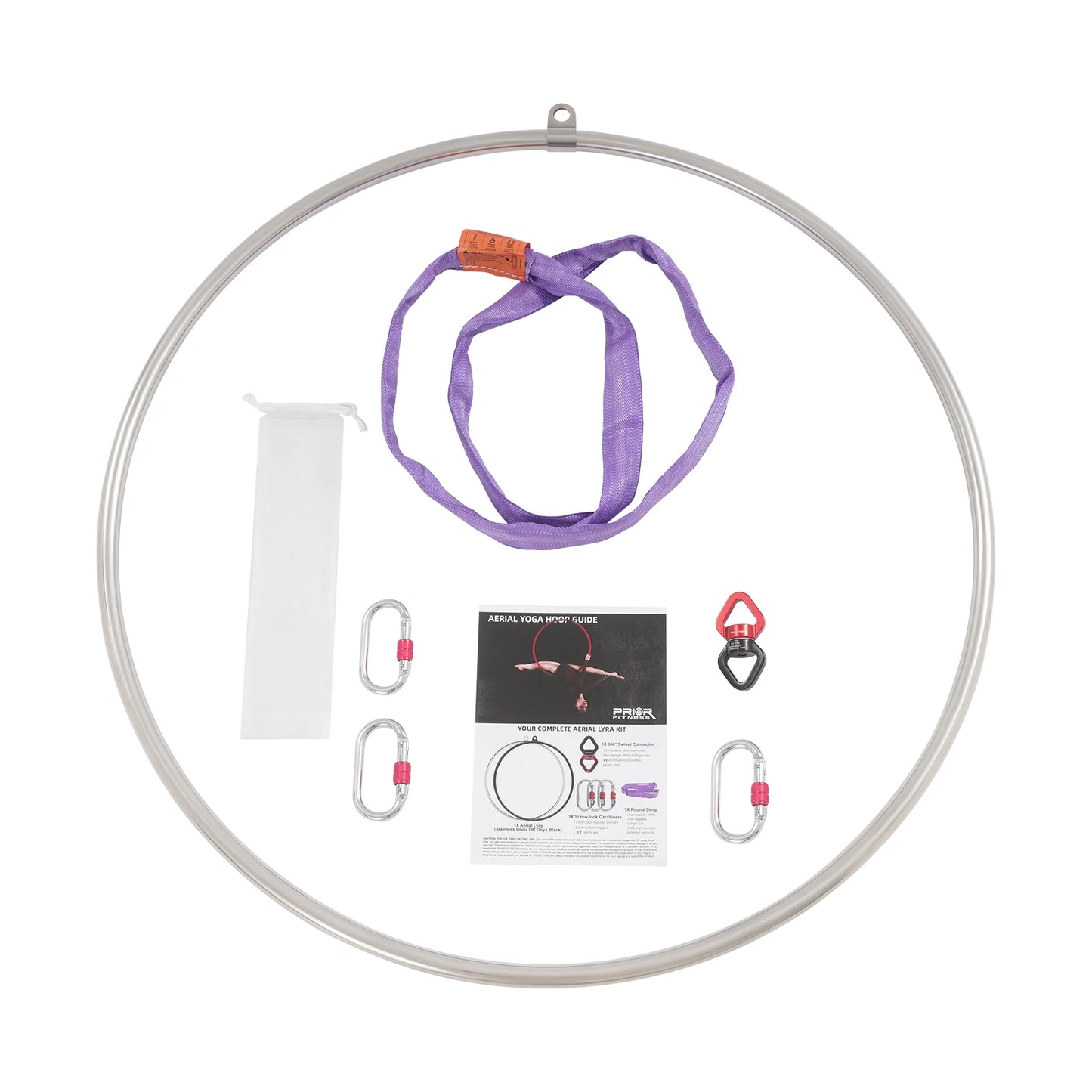 Complete Aerial Hoop Set With Swivel Connector 3 Pcs Screw Carabiners Round Load Strap, Single Point Design