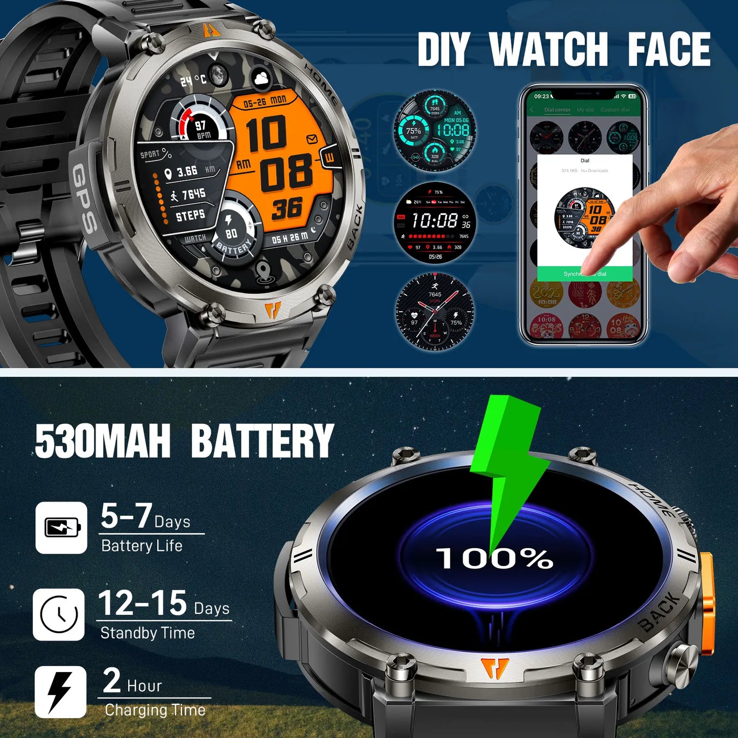 EIGIIS KE3 Smartwatch For Men With Health Monitor Bluetooth