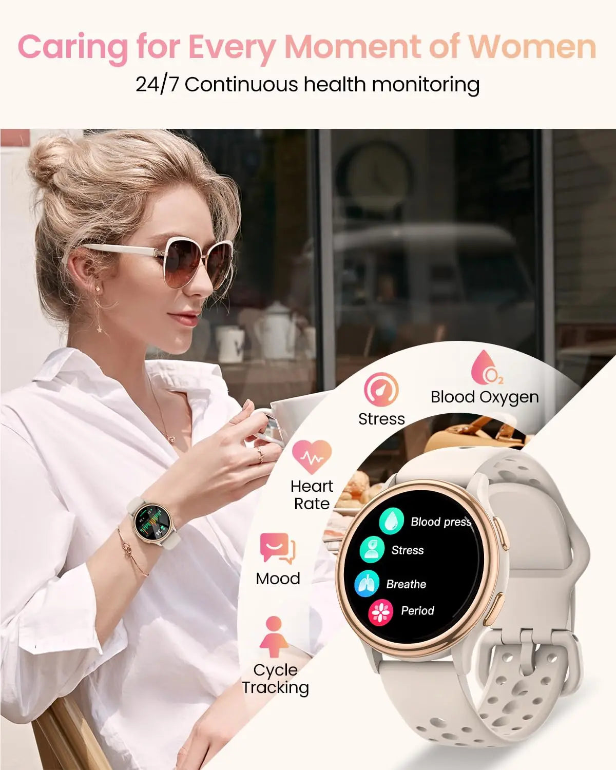 Bran Women Smartwatch Fitness Tracker for iPhone and Android