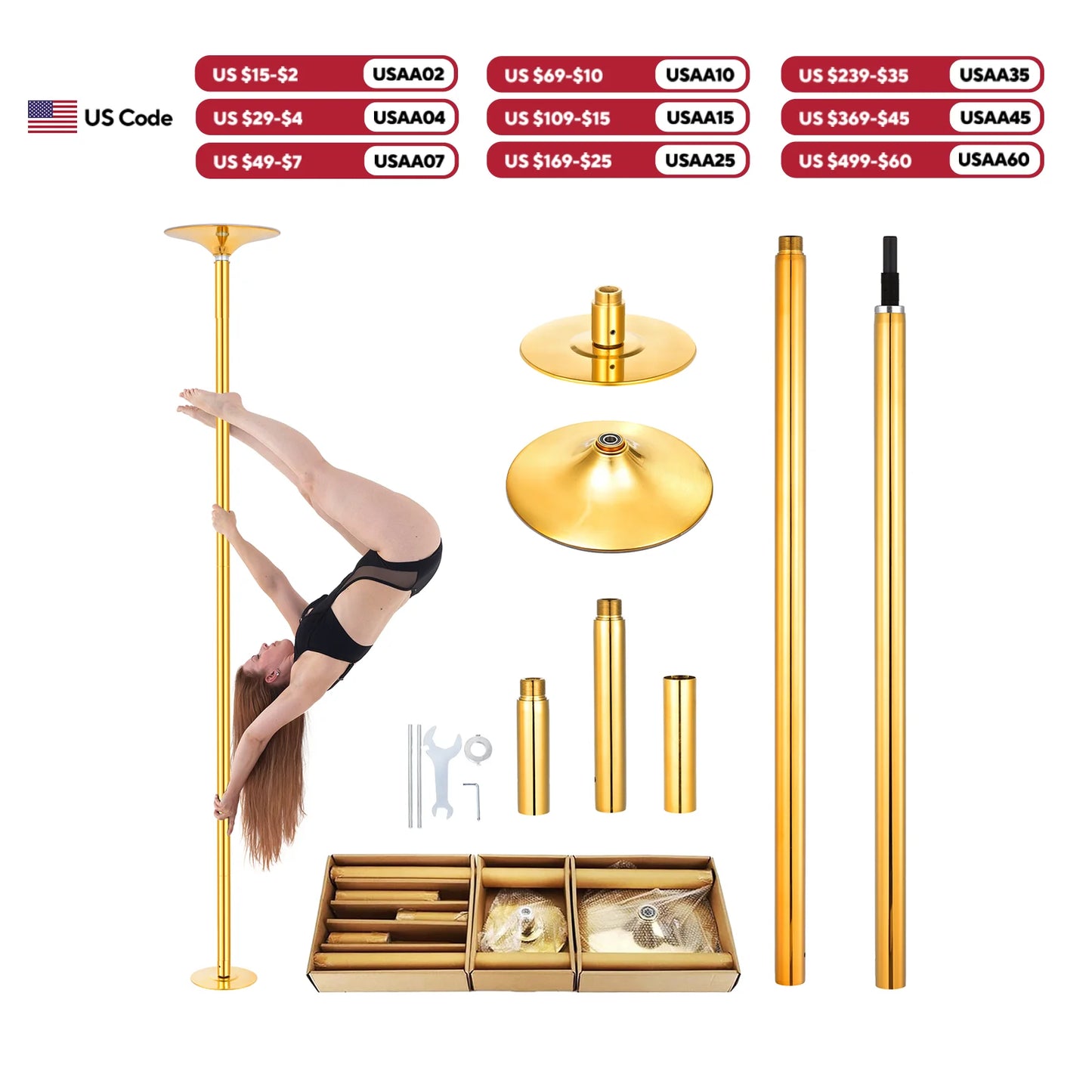 45mm Adjustable Dance Pole With Spinning And Static Modes Heavy Duty