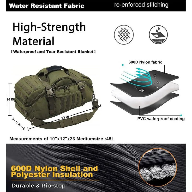 LQARMY Waterproof Convertible Travel Duffel Bag for Fitness and Weekends