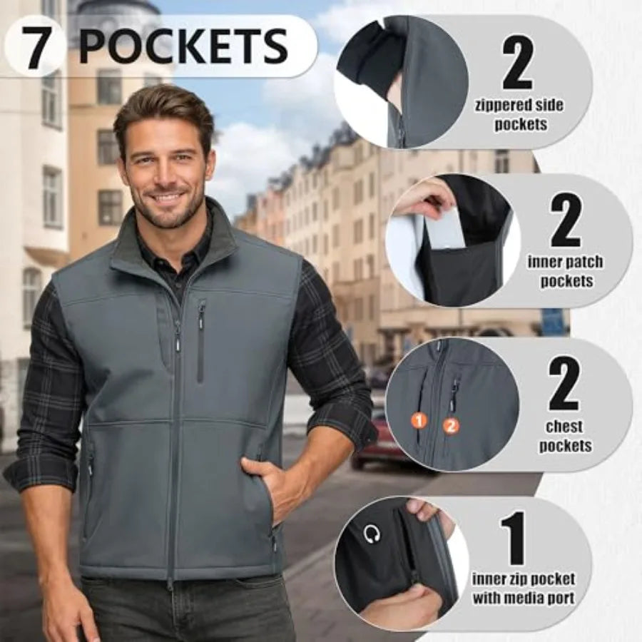 Lightweight Windproof Fleece-Lined Softshell Running Vest For Golf