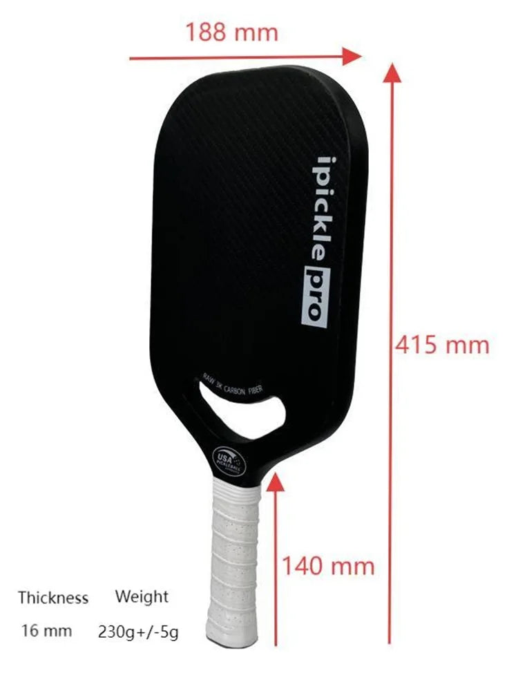 SONGYI 3k Carbon Fiber Pro Pickleball Paddle Thermoformed Unibody Edgeless Highly Elastic Shock-Absorbing Non-Slip USA Approved