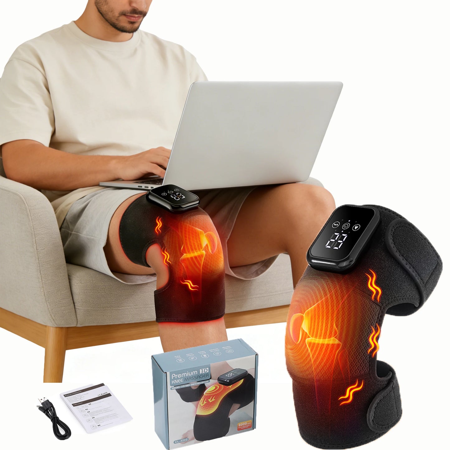 AFDEAL Electric Knee Massage Pad With Heated 3-Level Hot Compress