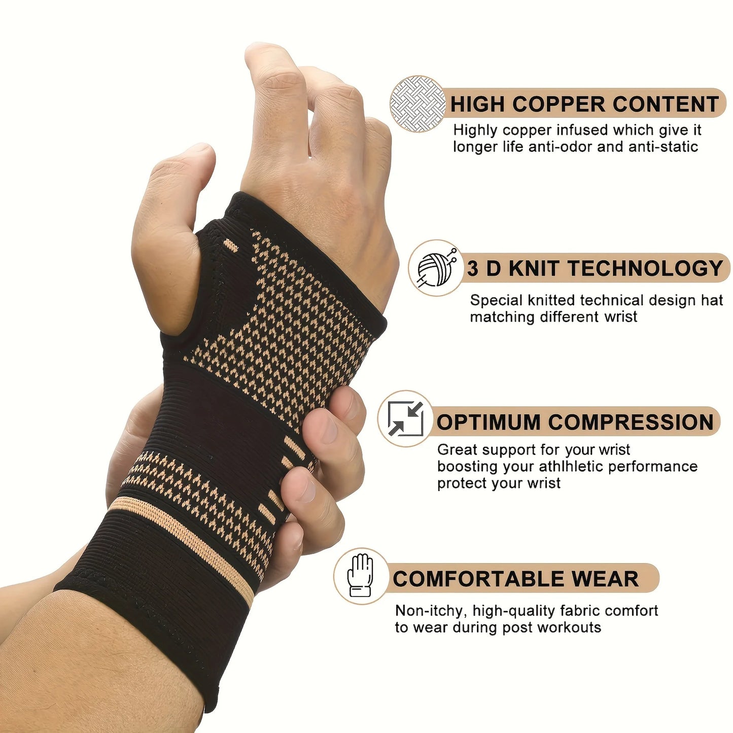Copper Ion Palm Wrist Gloves For Basketball Fitness And Training