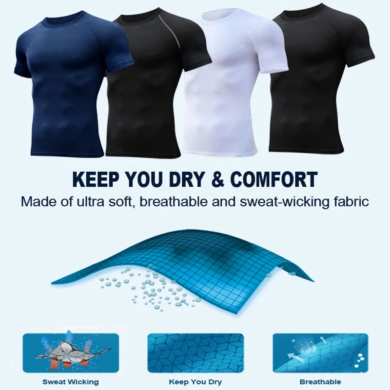 Men's Compression Shirt Short Sleeve Gym Top for Workout Fitness