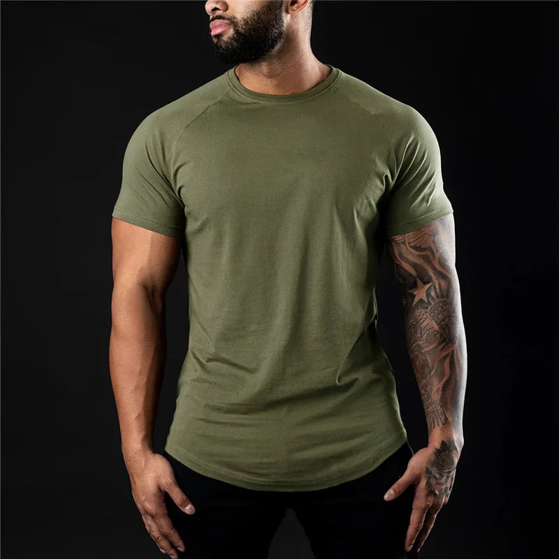 Cotton Men's Gym T Shirt Short Sleeve O Neck Training