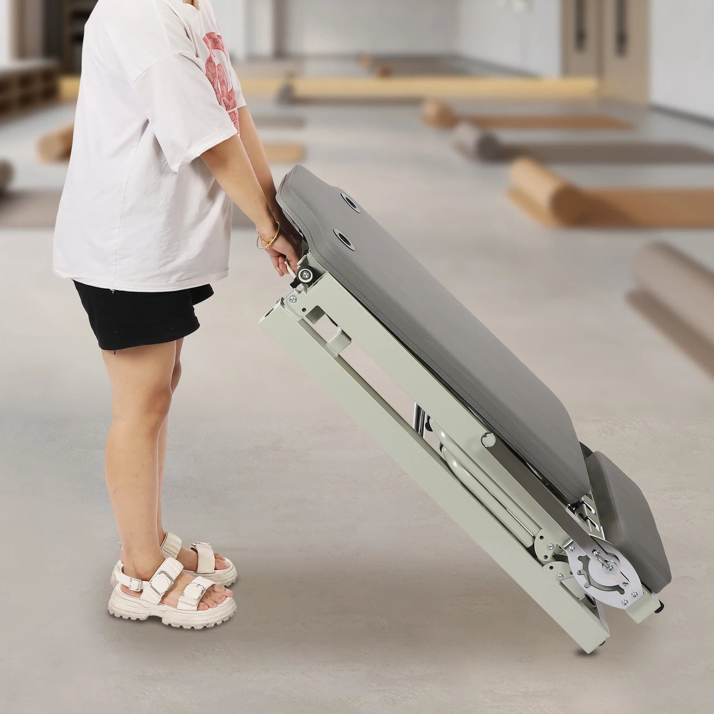 Pilates Reformer Foldable Home Use Machine With Dual Springs And Cords