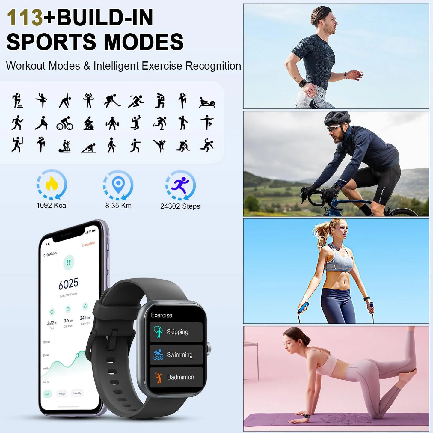 Nerunsa Smart Watch With Call Function Fitness Tracker Sleep Monitor IP68