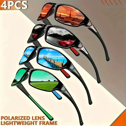 4 pairs of fashionable polarized men's and women's sunglasses, suitable for summer cycling, sports, leisure, outdoor fishing,