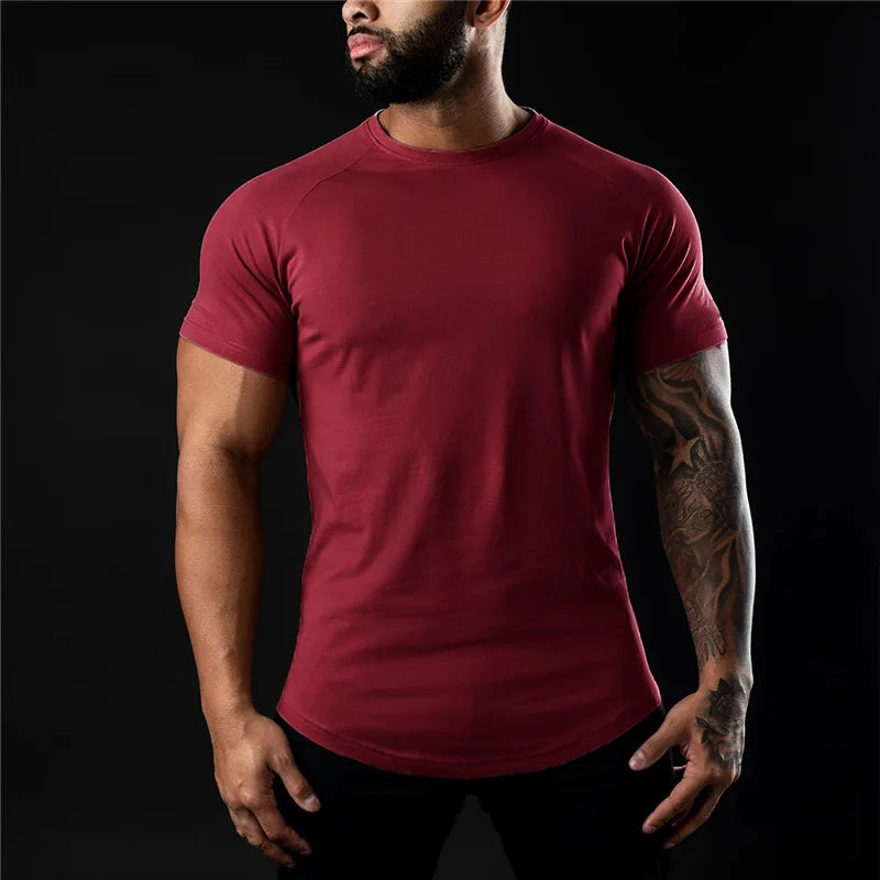 Cotton Men's Gym T Shirt Short Sleeve O Neck Training
