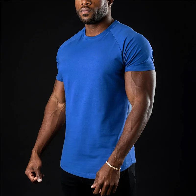 Cotton Men's Gym T Shirt Short Sleeve O Neck Training