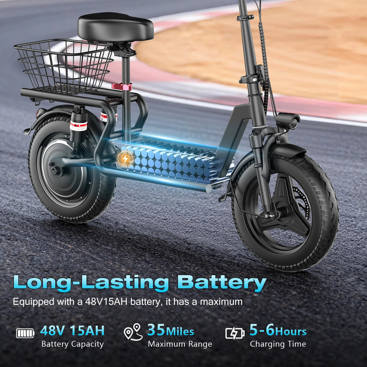 ASKGO Foldable Electric Scooter With Seat, 1000W Motor And Basket