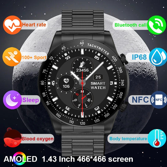Smart Watch Men AMOLED Bluetooth Fitness Tracker With Heart Rate